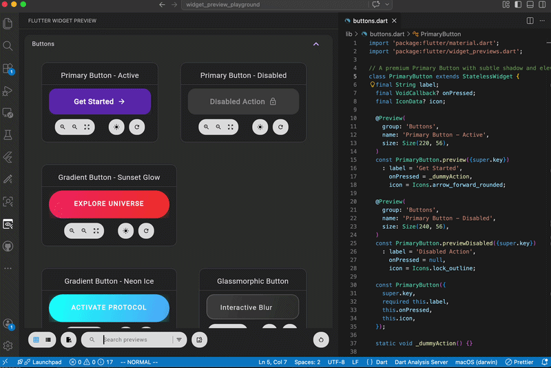 Widget Previews enables you to preview standalone widgets in isolation, separate from your full app