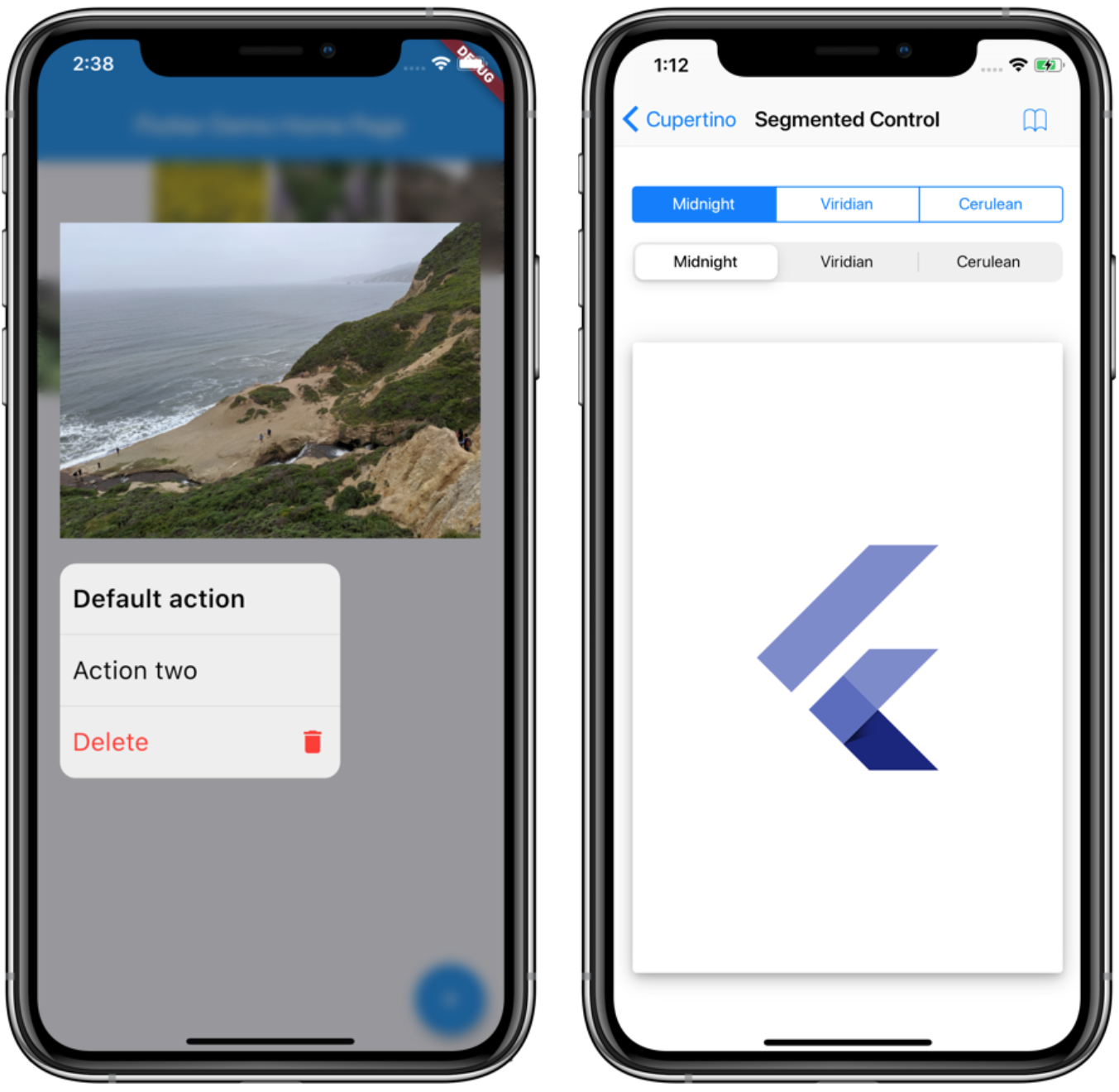 [CupertinoContextMenu](https://api.flutter.dev/flutter/cupertino/CupertinoContextMenu-class.html) and [CupertinoSlidingSegmentedControl](https://api.flutter.dev/flutter/cupertino/CupertinoSlidingSegmentedControl-class.html)